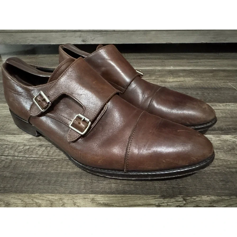 To Boot New York Brown Leather Double Monk Strap Shoes Mens Size 10.5 Made Italy
